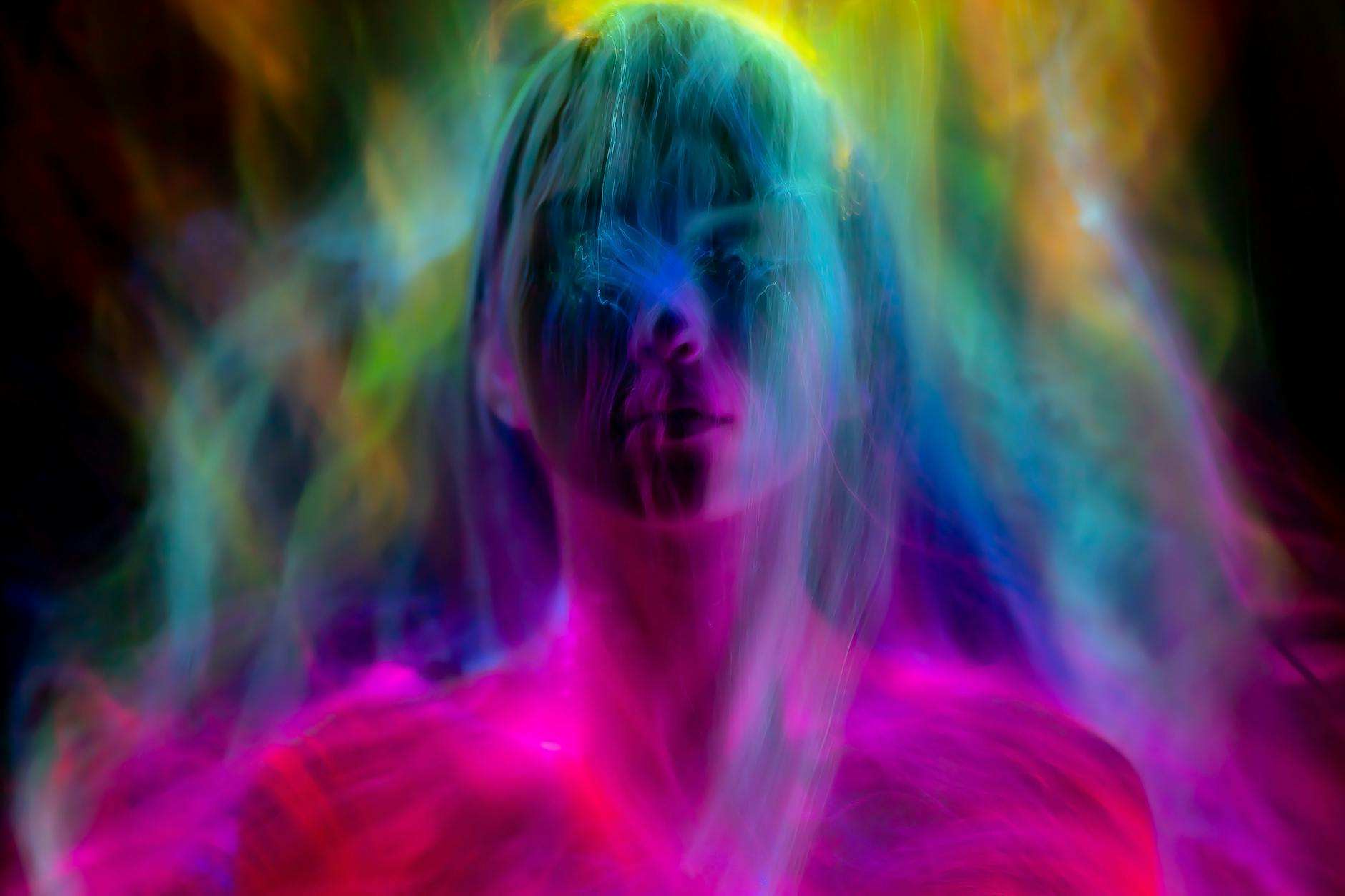 colorful light artwork of a woman